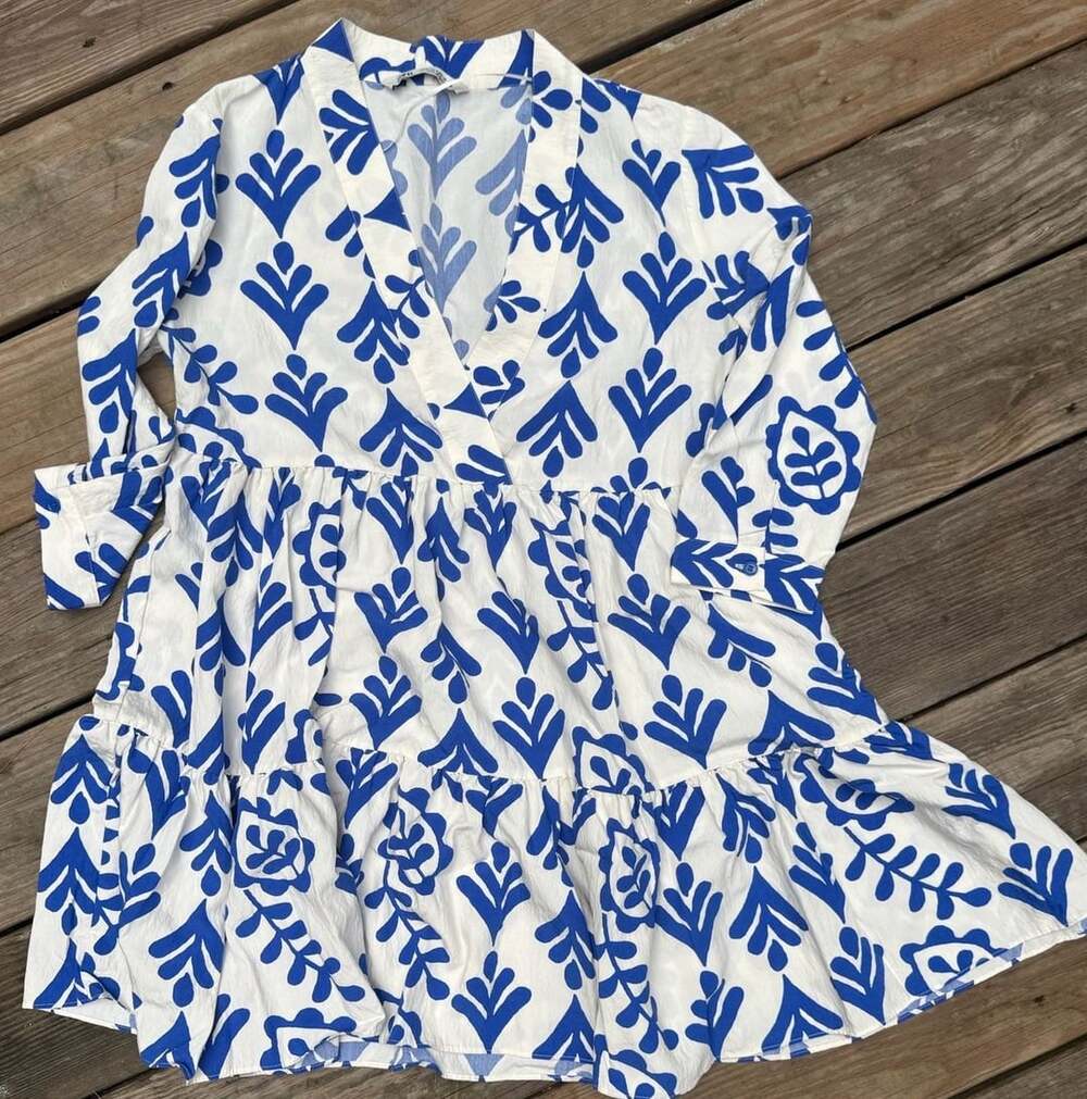 Zara Blue and White Patterned Dress size small